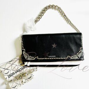ZADIG & VOLTAIRE Rock Mirror Studded Shoulder Bag/Clutch In Black NWOT